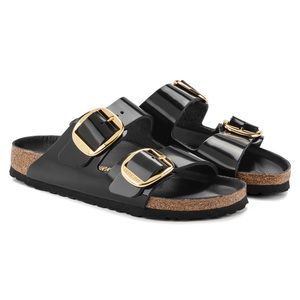 NEW NEVER WORN Birkenstock Arizona Big Buckle High Shine Black Narrow Width